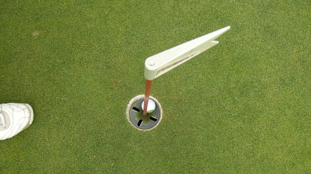 A hole-in-one golf photo is an analogy for prize indemnity insurance which is known as a hole-in-one insurance.